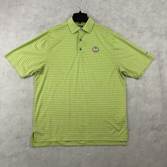Footjoy PGA Golf Polo Shirt Mens Medium Lime Green Striped Embroidered Crest - Picture 7 of 16